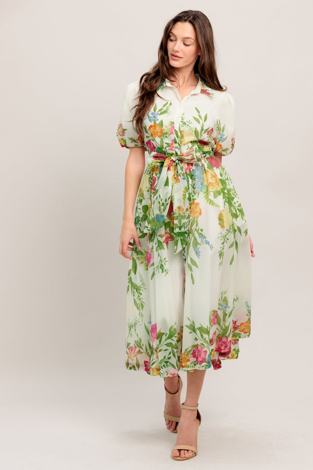 FRESH BLOSSOM IVORY WOVEN MIDI DRESS