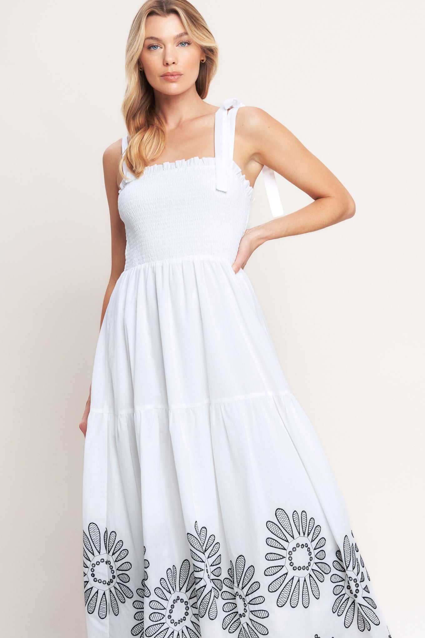 WHISPERS OF SUMMER WOVEN MIDI DRESS