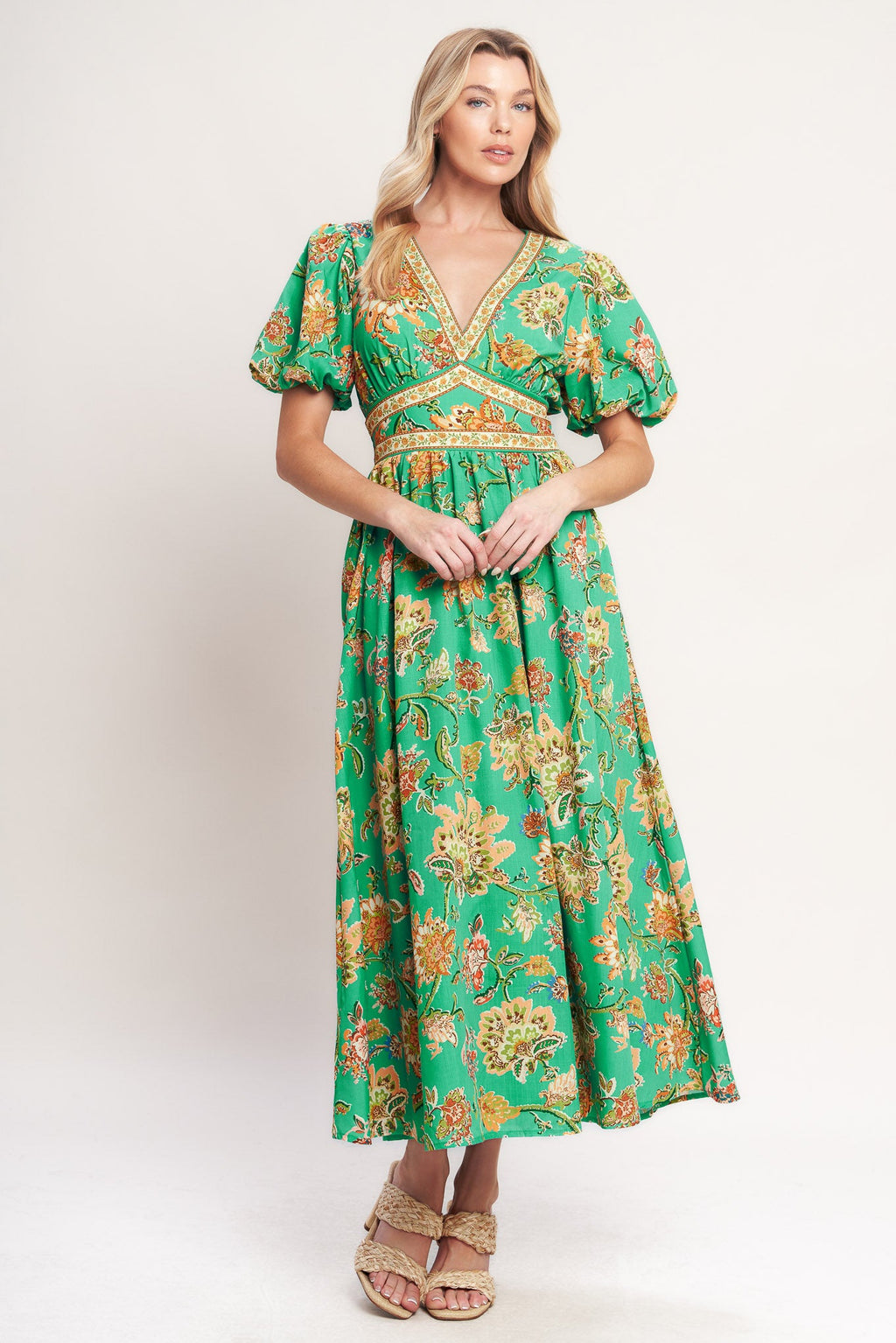 TROPICAL STATE OF HEART WOVEN MIDI DRESS