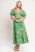 TROPICAL STATE OF HEART WOVEN MIDI DRESS