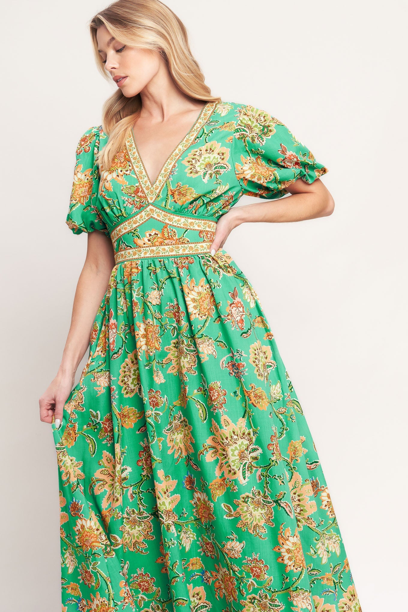 TROPICAL STATE OF HEART WOVEN MIDI DRESS