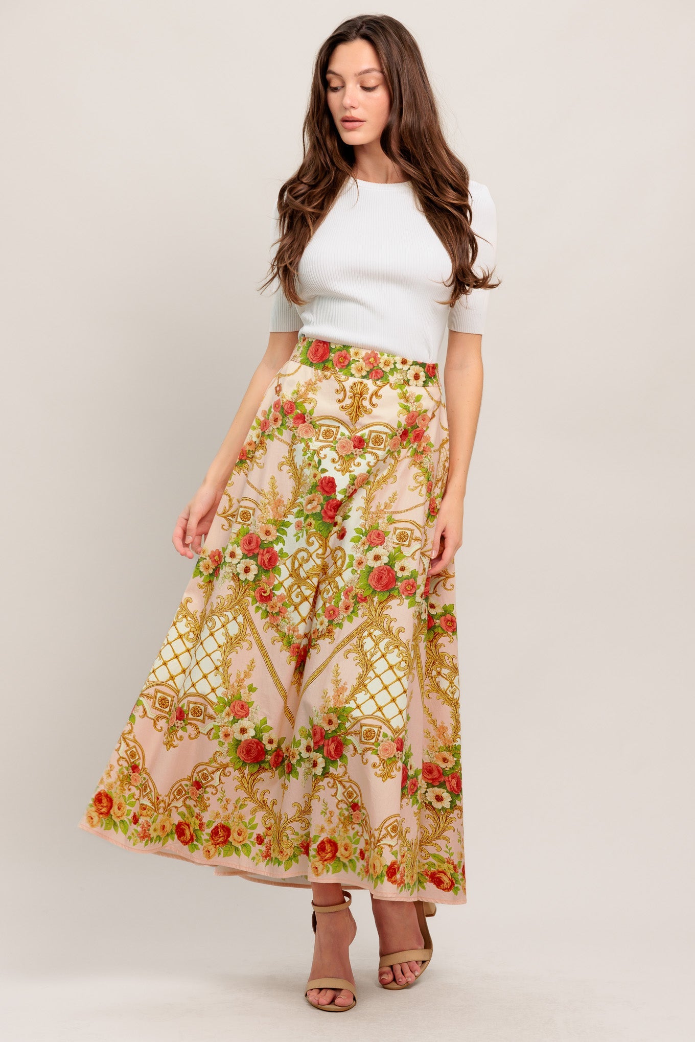 PALACE ROSE STATEMENT WOVEN CIRCLE MIDI SKIRT