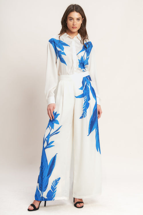 ASYMMETRICAL BOTANICAL WOVEN PANTS