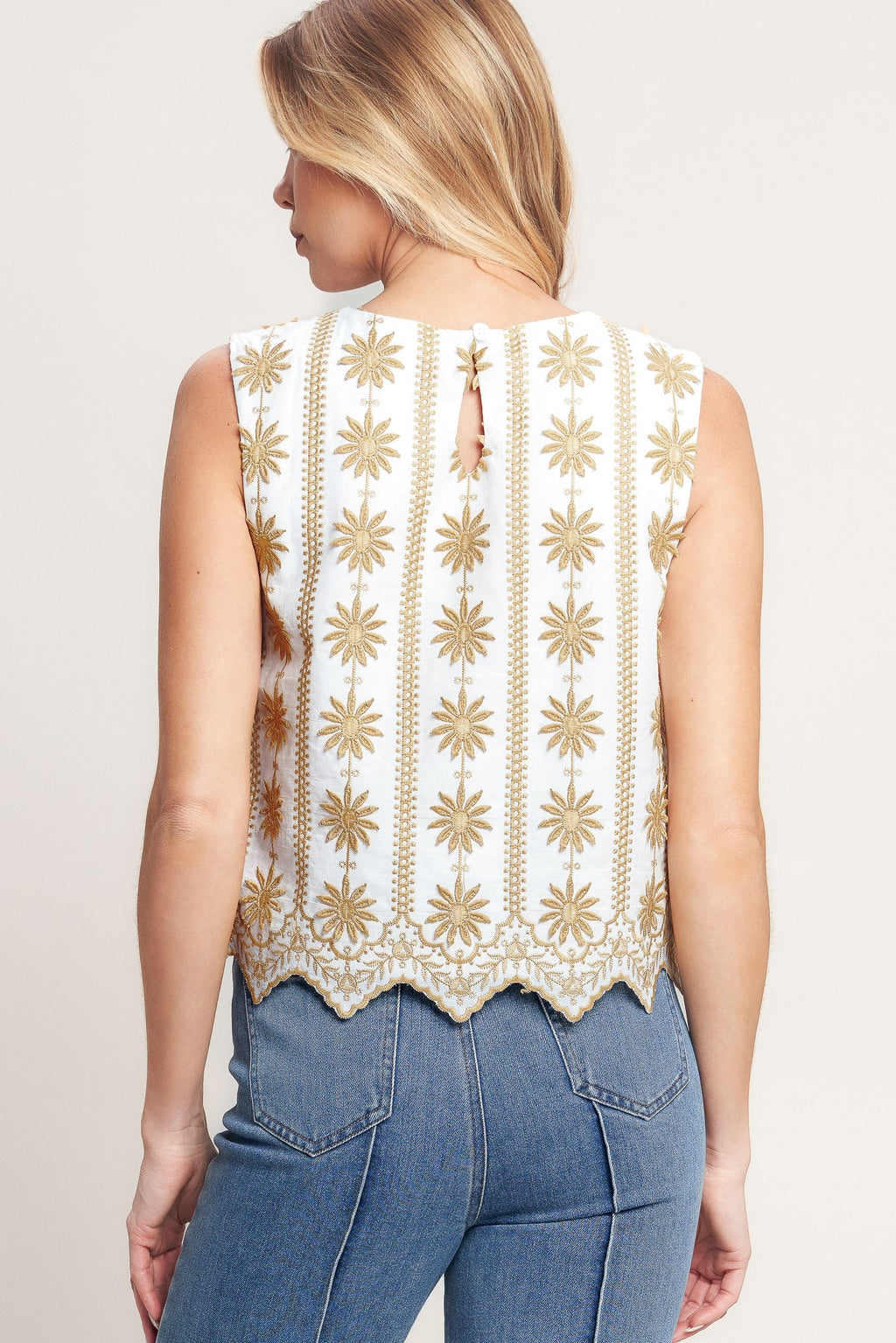 SUN-KISSED WOVEN EMBROIDERED TOP